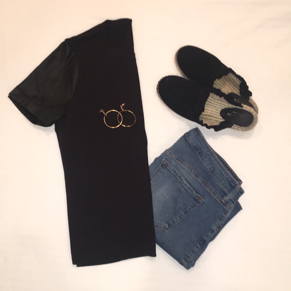 J.Crew faux leather sleeve shirt